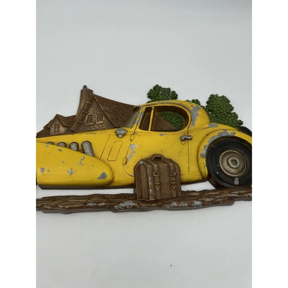 RARE SEXTON METAL MERCEDES? DELAHAYE? EUROPEAN AUTOMOBILE SCENE WALL PLAQUE 14X7